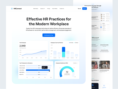 HRConnect - Landing page analytics dipa inhouse employee engagement hr human resource landing page landingpage management payroll recruitment saas site tools ui user interface uxdesign web design web site