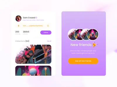 Profile interaction widget UI 3d art blockchain branding card collection design inspiration nft profile purple screen ui ui card ui design uiux user experience ux web 3 widget