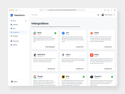 Transform - Saas Dashobard admin app design card dashboar design dashboard live webpage management platform product design saas saas app saas dasboard saas design sidebar startup system ui ui design ux webapp