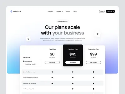Flowbase: Mercurius Finance App Template business finance app finance template framer template landing page pricing pricing section saas saas hero saas template template webflow template