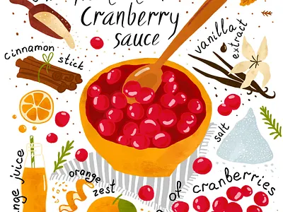 Thanksgiving dinner. Homemade cranberry sauce cooking cranberry sauce food illustration hand drawn hand drawng illustration magazine editoral procreate recipe sweet tasty thanksgiving dinner watercolor