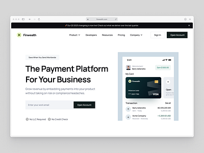 Finwealth - Landing Page Design bank banking clean design designer finance financial fintech landing page money paypal transfer ui uidesign ux uxdesign wallet web design website wise