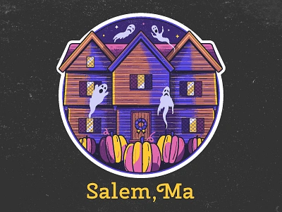 Salem House Sticker colonial evil ghosts gothic halloween haunted house mansion print salem seven gables spooky sticker vector witch