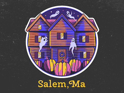 Salem House Sticker colonial evil ghosts gothic halloween haunted house mansion print salem seven gables spooky sticker vector witch