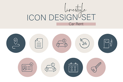 Linestyle Icon Design Set Car Rent transport