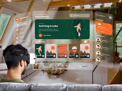 Soundcloud - Music Player Vision Pro VR Concept apple apple vr ar augmented augmented rality illustration music music player soundcloud spotify spotify vr virtual reality vision vision pro vision pro design vr vr app vr web vr website website