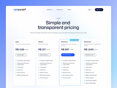 Cartpanda - Pricing cards comparison light mode plans pricing pricing page pricing table startup ui ui design web design website ycombinator