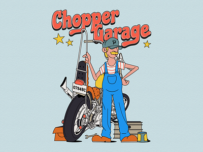 Chopper Garage cartoon chopper chopper illustration custom design cute illustration garage illustration illustration motorcycle illustration retro mascot tee illustration vintage mascot