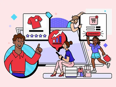 Kwikem Website Illustrations bespoke branded character checkout diversity e commerce ecommerce icons illustration illustrator online store shopping shopping cart unique style vector website