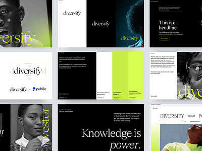 diversify. brand guidelines art direction brand brand design brand guidelines brand identity branding clean diversity educational financial fintech guidelines identity minimal neon ogg podcasts typography web website