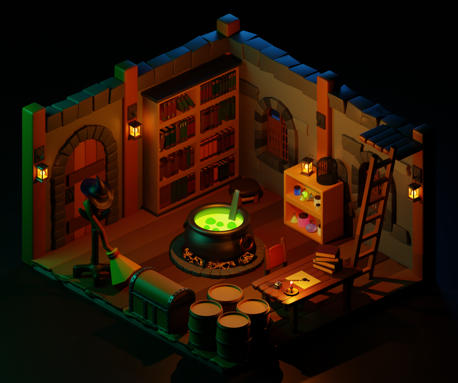 Witch room - 3D isometric room 3d 3d blender 3d design 3d model 3d render design graphic design illustration isometric room witch witch room