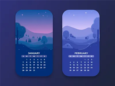 Calendar Business Cards affinity designer business card calendar calendar card february flat illustration graphic design january landscape calendar landscape illustration simple design vector illustration