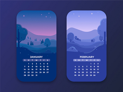 Calendar Business Cards affinity designer business card calendar calendar card february flat illustration graphic design january landscape calendar landscape illustration simple design vector illustration