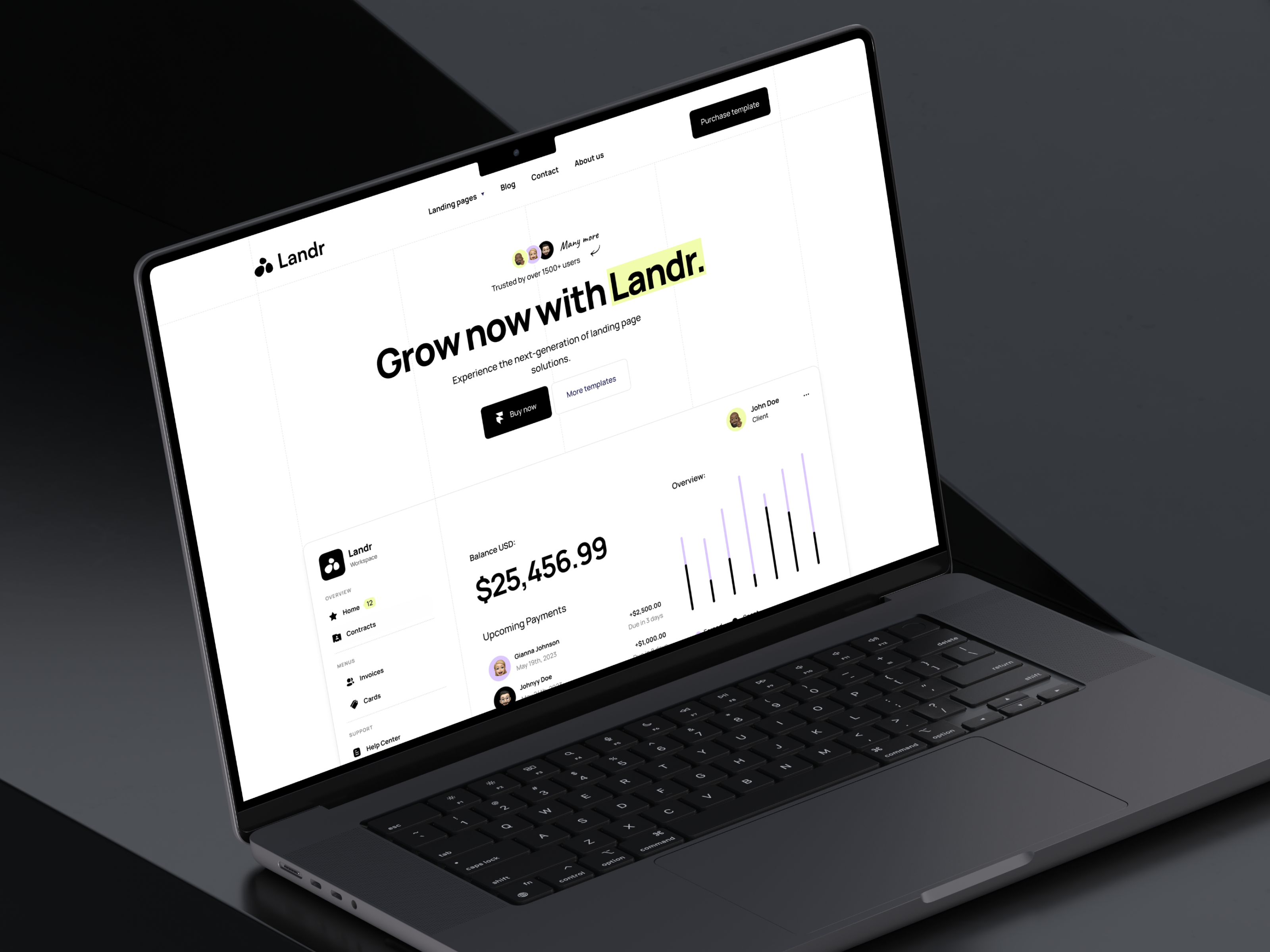 Landr - Framer landing page template app branding bright design framer framer template hero hero section landing landing page logo mockup template ui webflow