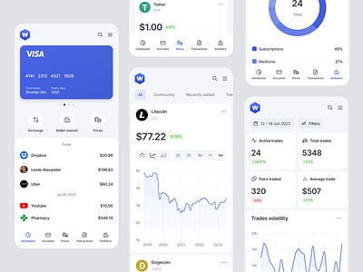 Cryptocurrency wallet — mobile version accounts activity analytics cards charts cryptocurrency dashboard design finance mobile mobile app payment details payment history prices responsive statistics trades transactions wallet web 3.0