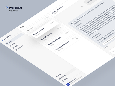 ProFolioAI - AI CV maker platform admin panel ai ai cv maker ai design cover letter cv maker dashboard dashboard design job resume landing page minimal design product product design resume design saas design ui design uiux visual design web admin design web design