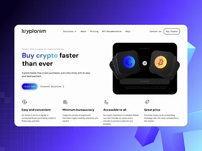 Kryptonim 💳 On-Ramp Tool 3d animation crypto currency cypto dark mode design graphic design landing page motion graphics on ramp tool ui ux webflow