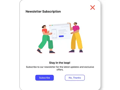 A confirmation popup with close button in the top corner confirmation newsletter subscription popup subscription