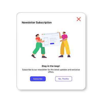 A confirmation popup with close button in the top corner confirmation newsletter subscription popup subscription