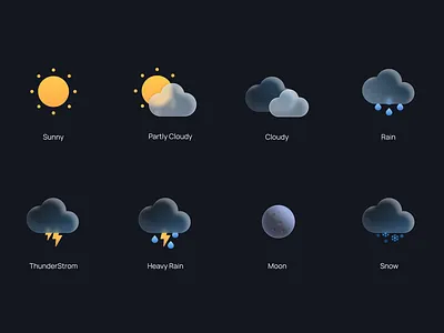 Weather icons for to.day app 3d icon cloud figma gradient graphic icon illustration rain sun thunder weather