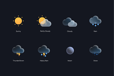 Weather icons for to.day app 3d icon cloud figma gradient graphic icon illustration rain sun thunder weather