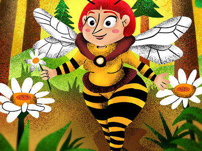 Bee for Peachtober bee character design clip studio paint design flowers forest illo illustration illustrator peachtober peachtober23 textures