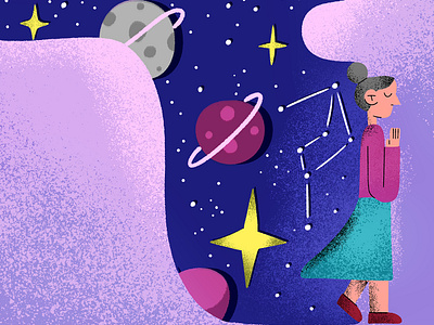 Cosmos for Peachtober constellation cosmos femaleillustration illustration illustrator minimal illustration peachtober peachtober23 planets sky stars universe