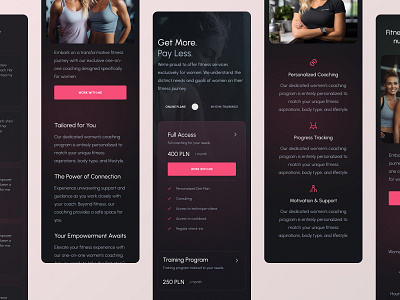 Personal Gym Coach Website branding dark exercise fitness gym landing page noise pink pricing page sports training ui ux web webdesign website design women