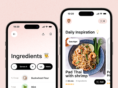 Cook App 👩‍🍳 cards cart cook cooking app delivery graphic design health ingredients kitchen list mobile order product recipe recipes restaurant stepper ui ux