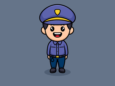 Policeman Cute Cartoon Illustration activity boy colorful handcuffs highway illustration man people police profesion reguler work