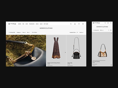 Etro – Listing page and Quick buy animation apparel category clothing color design desktop digital ecommerce elegant fashion listing minimal navigation typography ui ux web website
