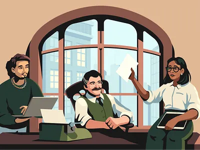 LetMeSpeak Illustration book coworkers design editorial graphic design illu illustration journal journalist new york newspaper publishing smile vector window