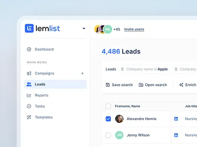 lemlist leads feature cold email cold outreach ui ux