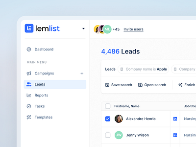 lemlist leads feature cold email cold outreach ui ux