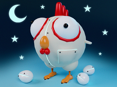 Do androids dream of electric chickens? 3d 3d art adobe photoshop animal art blender cartoon character color concept creative cute dark design digital fun graphic design illustration portfolio render