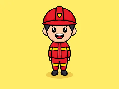 Strong Firefighter Cute Cartoon Illustration boy building cartoon fire firefighter illustration man people profesion real fighter streetway strongman work
