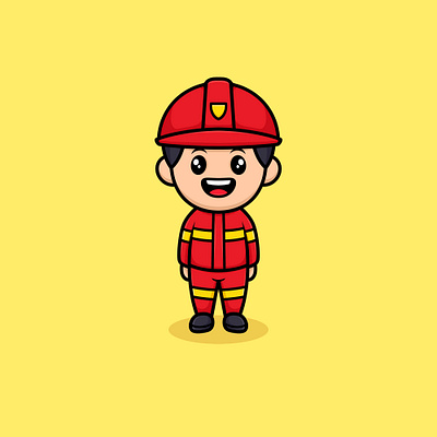 Strong Firefighter Cute Cartoon Illustration boy building cartoon fire firefighter illustration man people profesion real fighter streetway strongman work