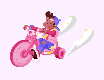 Tricycle 2d adobe illustrator art bicycle character character design clean colouful design digital art fun illustration kid pink texture