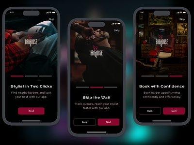 BroHouse: Onboarding Screens barber shop near me barbershop onboarding screen splash screen ui ux