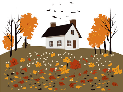 Autumn Retreat - Farmhouse in a Sea of Fallen Leaves and Wildflo autumn autumn colors autumn serenity autumn wildflowers country home countryside beauty cozy living fall scenery fallen leaves farmhouse natures canvas rural lifestyle rural retreat seasonal beauty tranquil escape