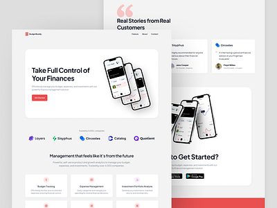 BudgetBuddy - Finance Management App Landing Page clean desktop figma finance finance app financial fintech home page landing page money site ui ui design ux ux design web web design web page web site website