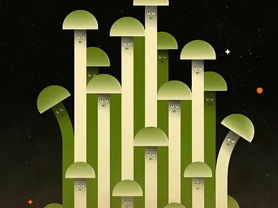 Growing in the Darkness 2d aftereffects animation cute elevate flying fun fungi glow green mushrooms upward