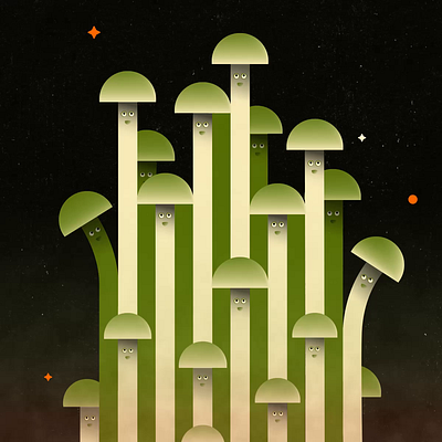 Growing in the Darkness 2d aftereffects animation cute elevate flying fun fungi glow green mushrooms upward