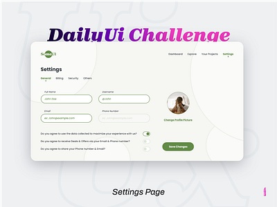 #DailyUi Day 7 - General Settings Page. dailyui design graphic design ui ux webdesign