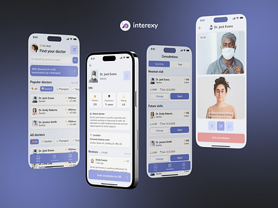 Telemedicine mobile app | Design concept app blue branding design designconcept doctor medicaldoctor medicine mobileapp mobileappdesign telemedicine ui userexpierence userstories ux violet white