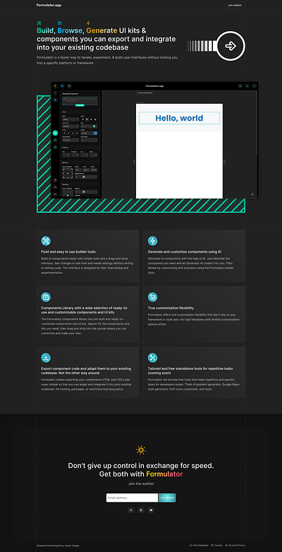 Formulator.app Landing Page builder colorful components creative dark gradient landing page ui website
