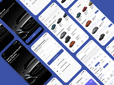 Rent-a-Ride App app car carrent checkout createaccount creditcard mobile onboarding paymentmethod rent ride search ui ux