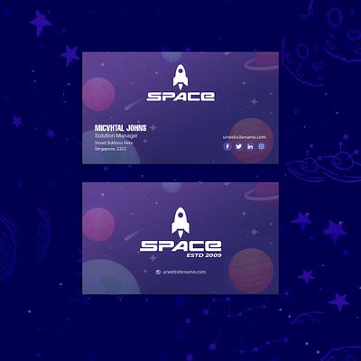 Business Card Template Design with Outer Space Scenery brand identity business card business card design business card mockup card mockup design graphic design stationary