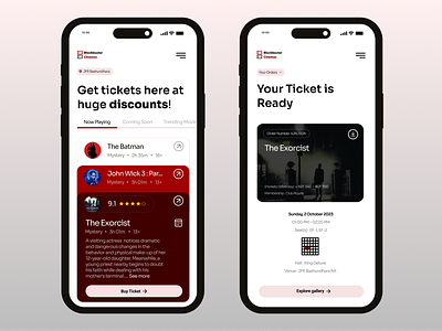 Movie Theatre Ticket App : Concept UI app booking branding graphic design logo minimalistic modern movie order purchase simple theatre theme ticket trendy typography ui
