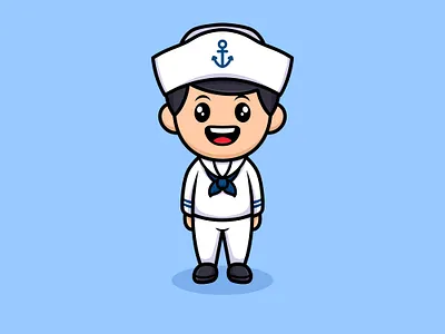 Captain Skipper Cute Cartoon Illustration captain cartoon fish illustration man ocean people pirates profesion sea ship skipper wave work